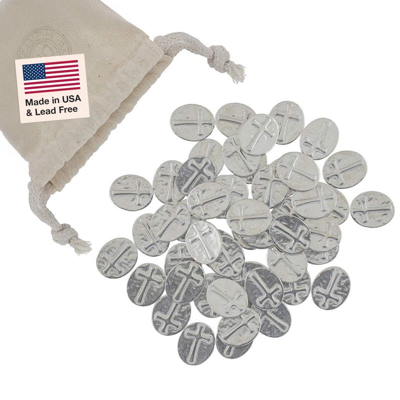 DANFORTH â€“ Vilmain Cross Tokens/Coins, Pewter, Made in The USA, Gift Bag (Pack of 50) - Image 1